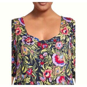 Terra & Sky Floral Dress Womens 4X Tiered Maxi Pockets Stretch Flowy Cruise